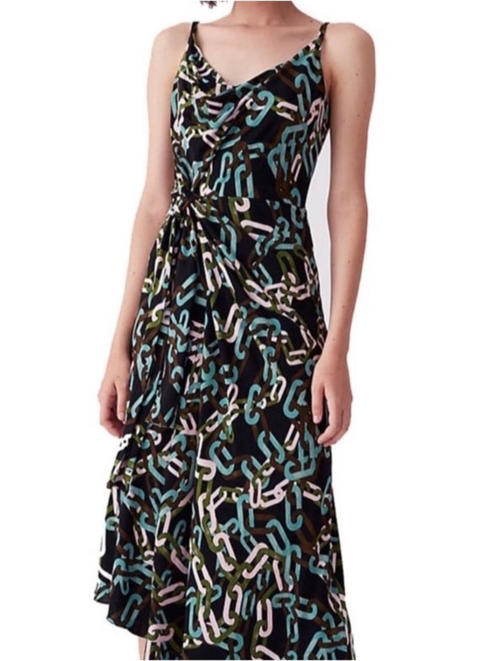 Diane Von Furstenberg Amy Chain Print Asymmetrical Tie Dress